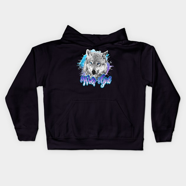 Wolf girl Kids Hoodie by PrettyPittieShop